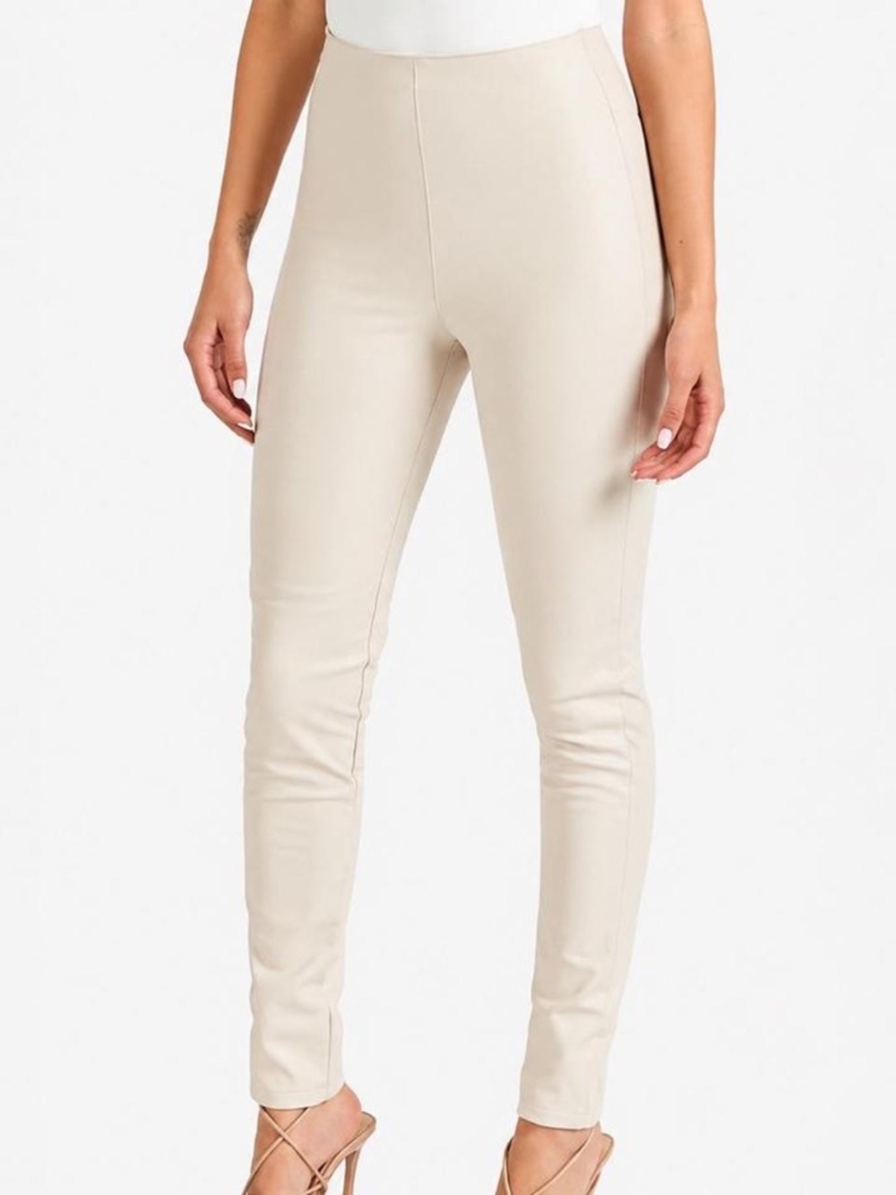 Because of Alice High Waisted Cream Vegan Leather Fitted Trousers Pants